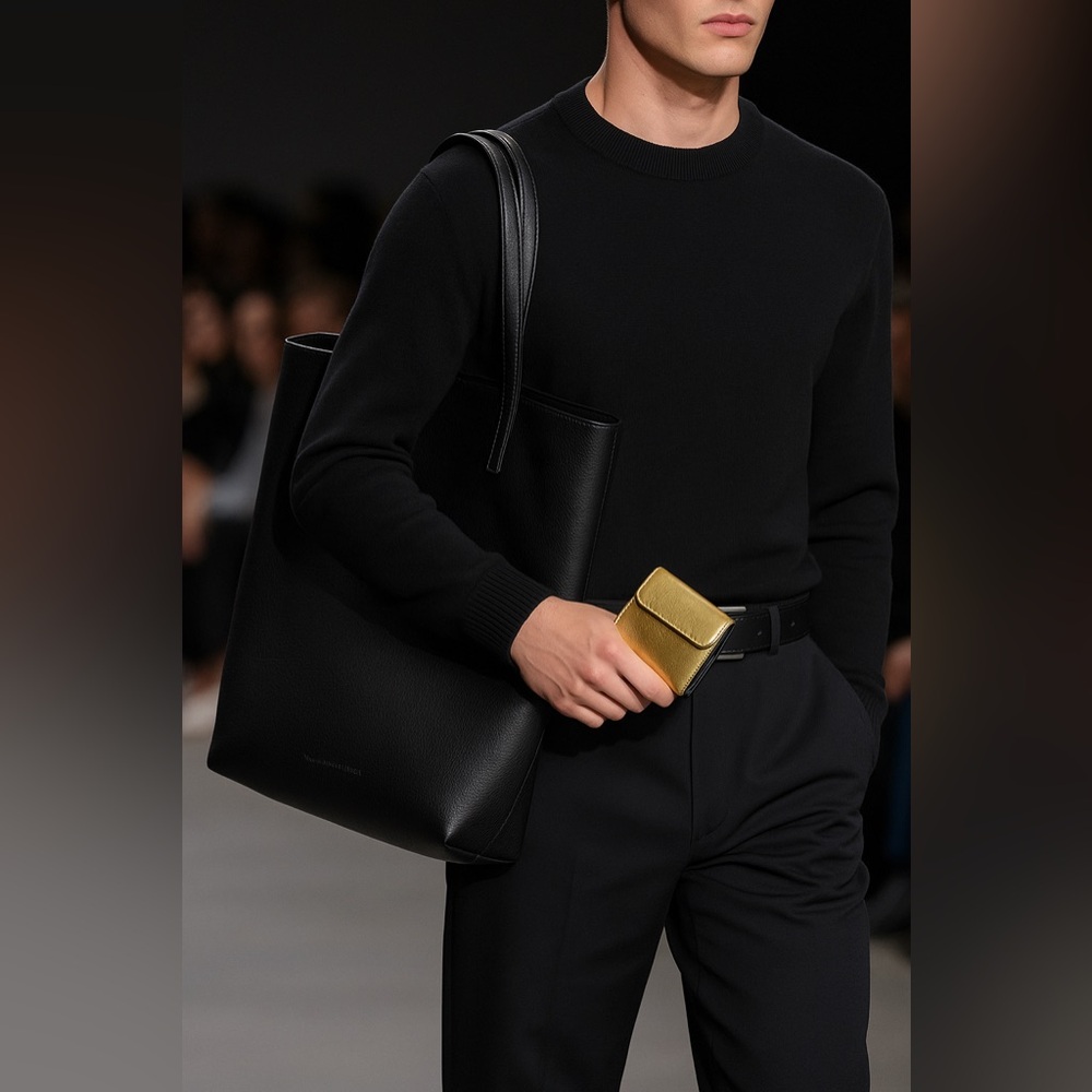 Alexander Wang Gold Metallic Leather Bifold Wallet  OS Crinkled Finish men